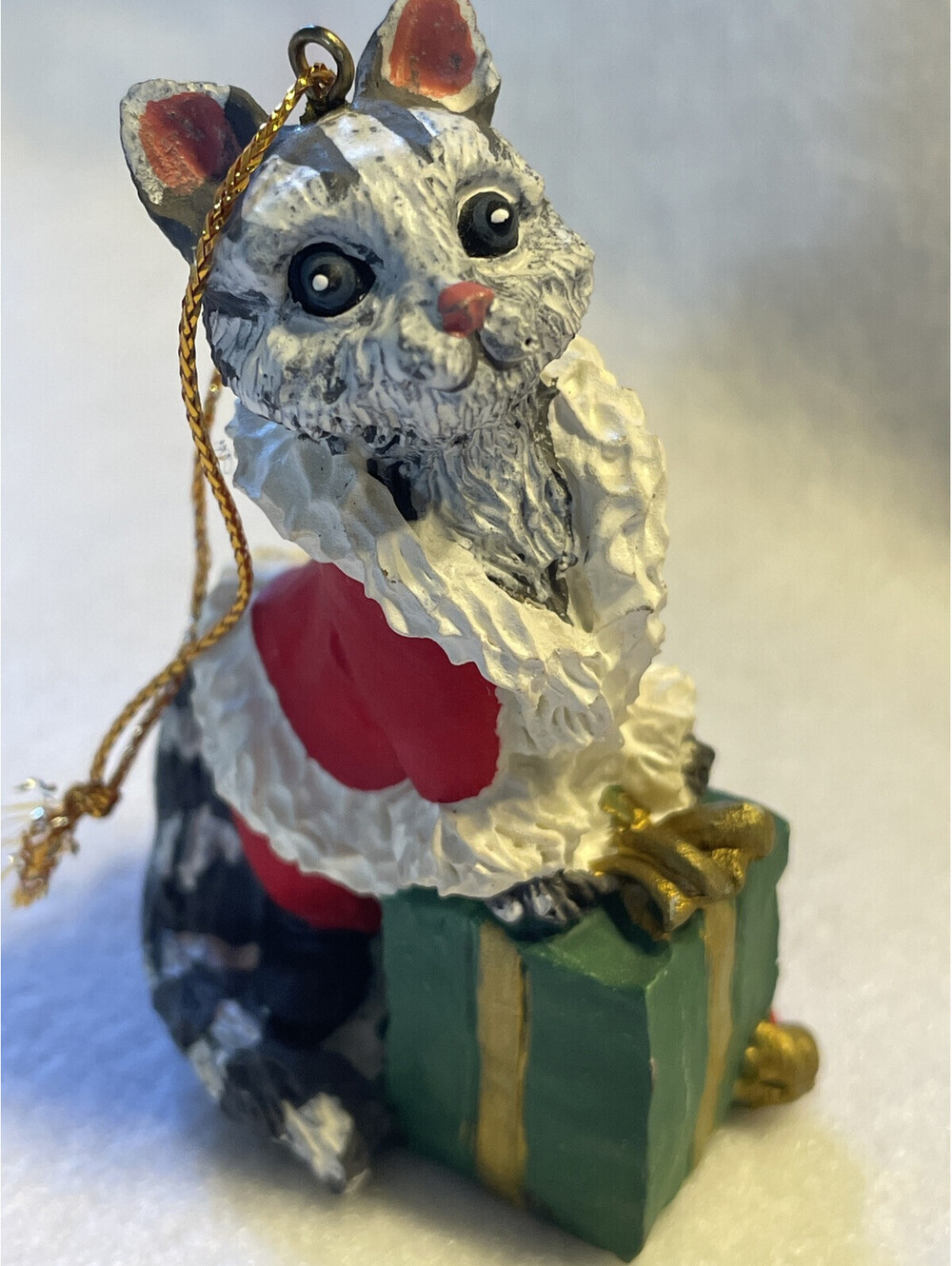 Kurt Adler First Edition Gray Santa Cat with Present Christmas Ornament 3"